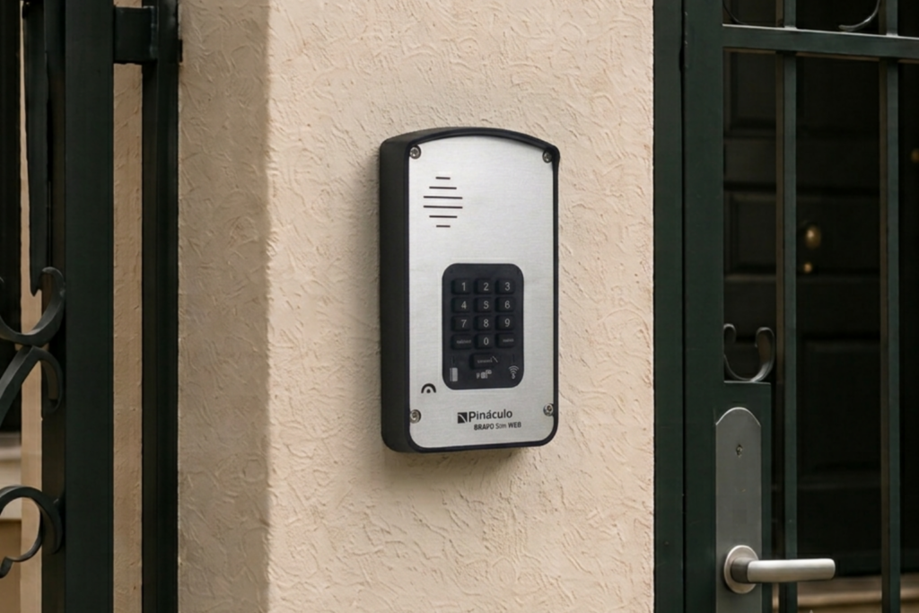 Painel Bravo Slim, exemplo de interfone celular sem fiação, ao contrário do porteiro eletrônico tradicional